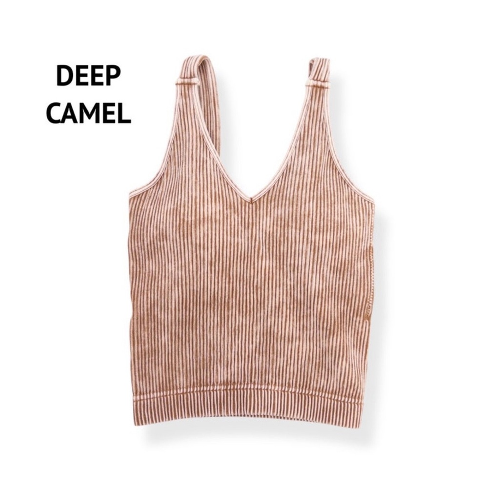 Zenana Women's Ribbed Padded V-neck Deep Camel Brami